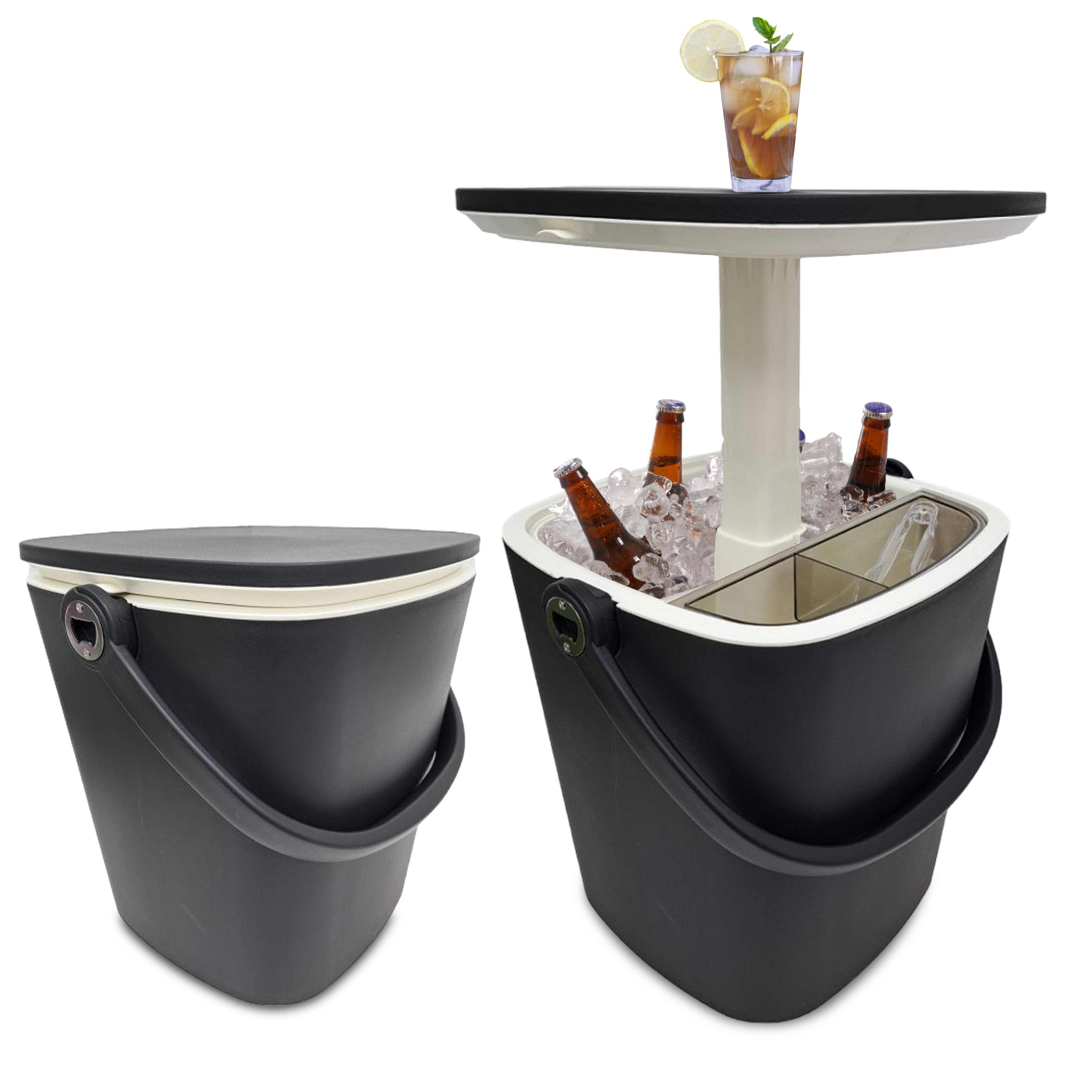 15L Outdoor Ice Bucket Table with Cooler & Lift-Top Lid