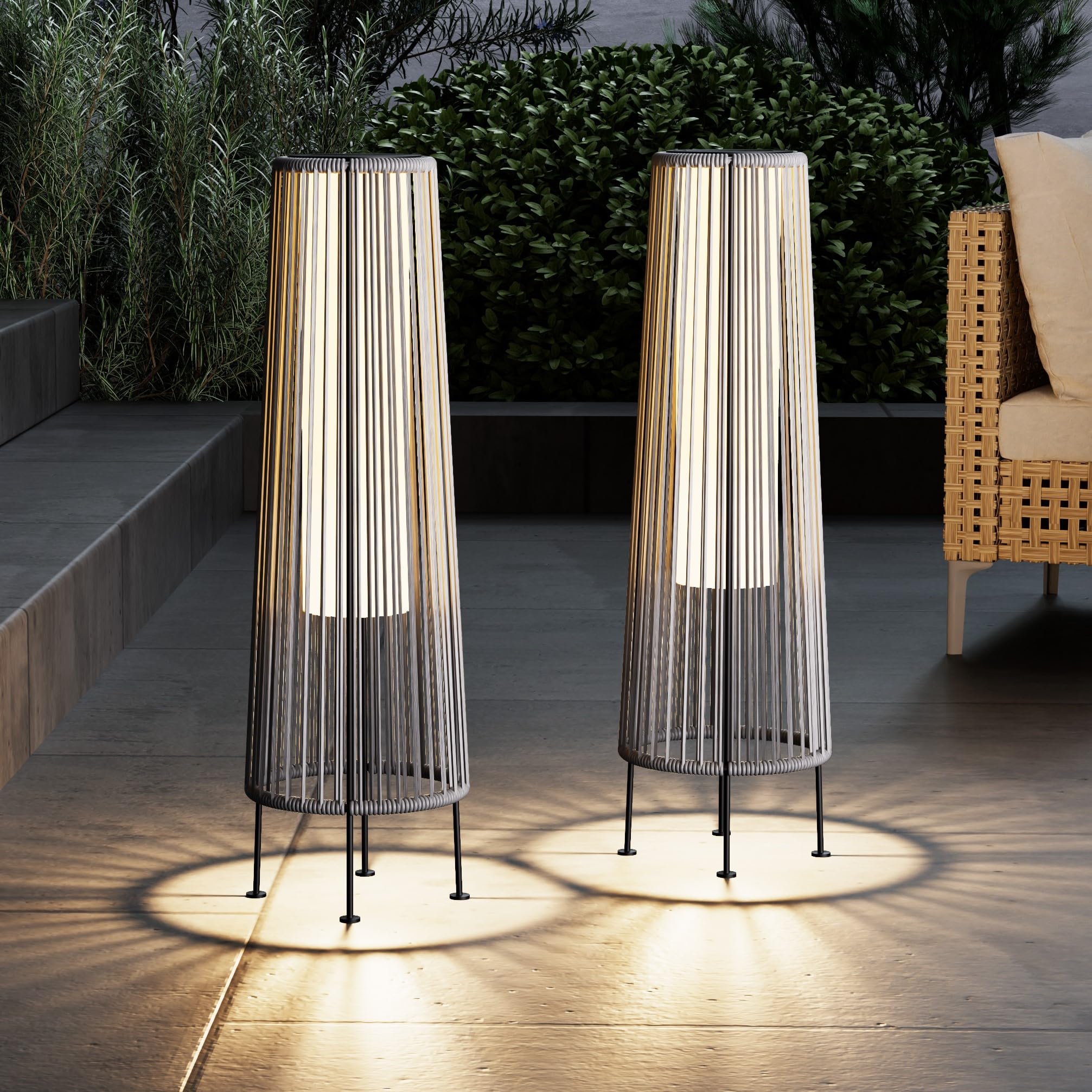 Waterproof Wicker Rattan Outdoor Solar Floor Lamp-Gordes