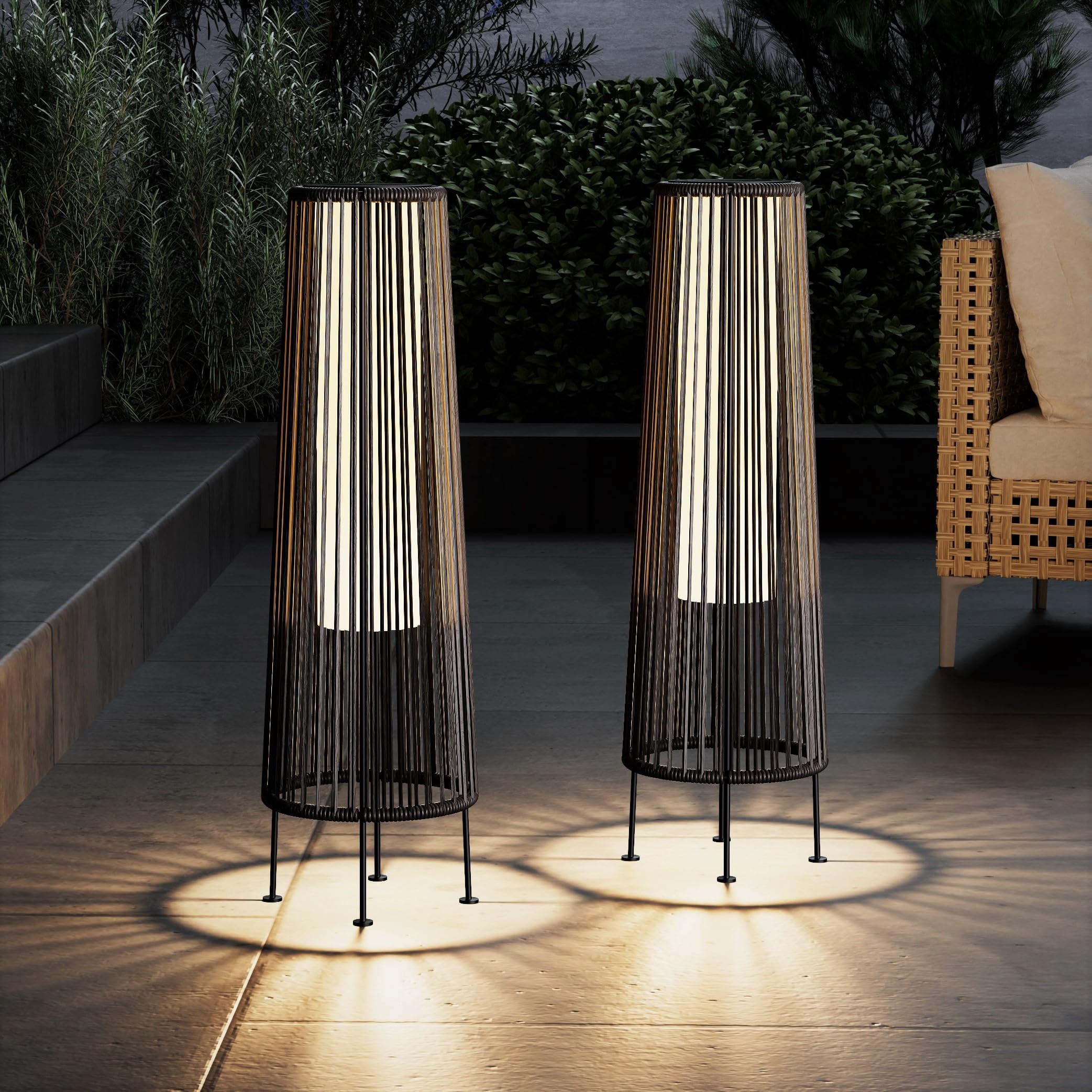 Waterproof Wicker Rattan Outdoor Solar Floor Lamp-Gordes