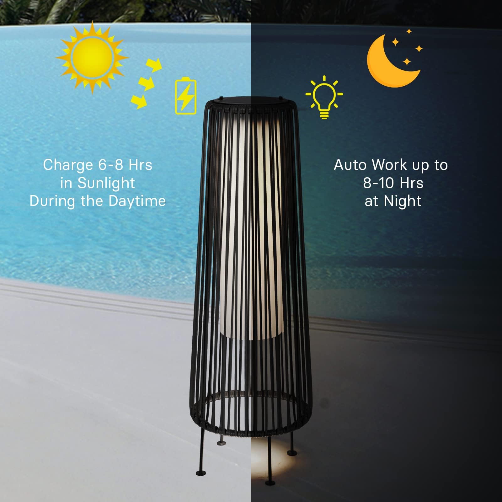 Waterproof Wicker Rattan Outdoor Solar Floor Lamp-Gordes