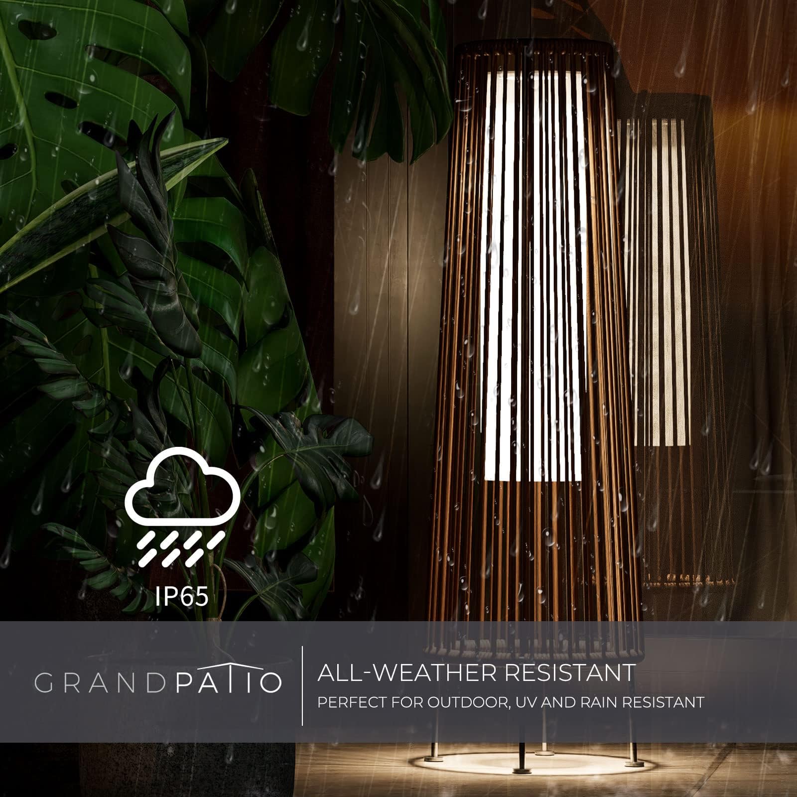 Waterproof Wicker Rattan Outdoor Solar Floor Lamp-Gordes