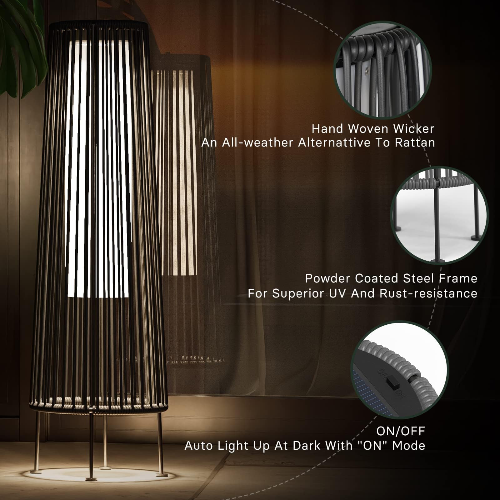 Waterproof Wicker Rattan Outdoor Solar Floor Lamp-Gordes