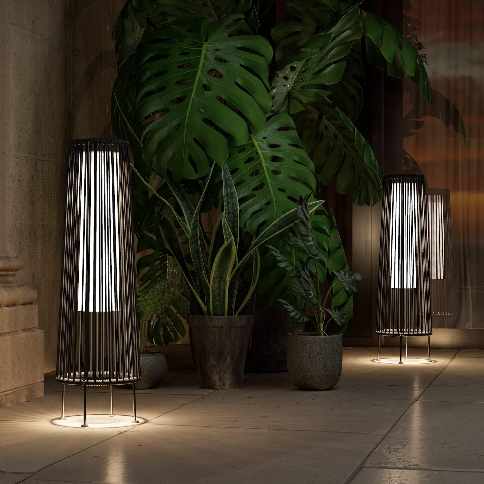 Waterproof Wicker Rattan Outdoor Solar Floor Lamp-Gordes
