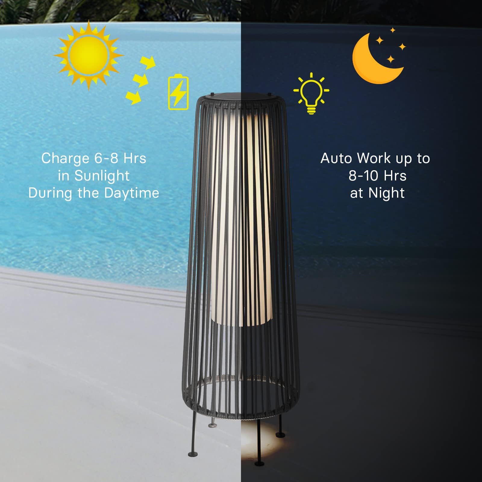 Waterproof Wicker Rattan Outdoor Solar Floor Lamp-Gordes