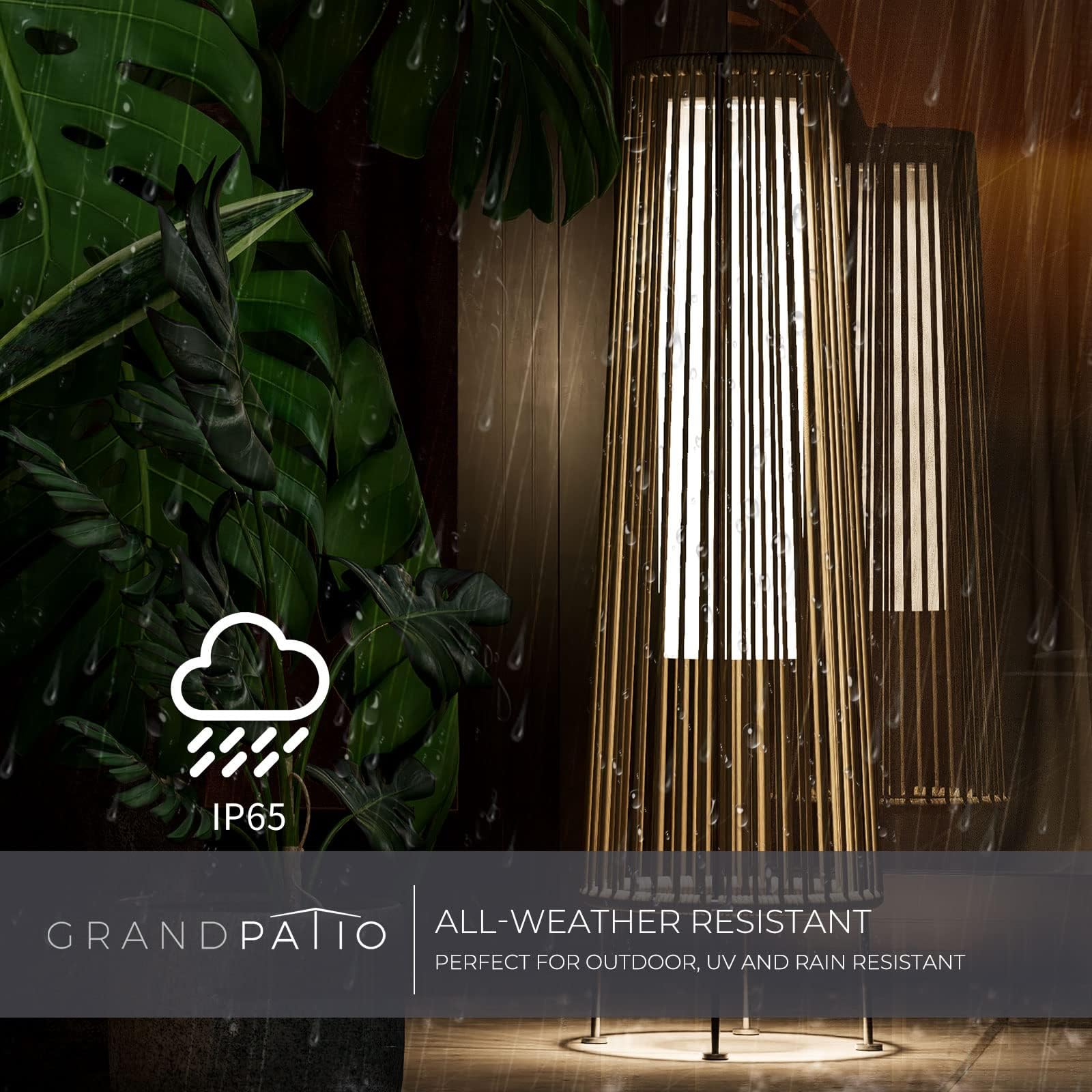 Waterproof Wicker Rattan Outdoor Solar Floor Lamp-Gordes