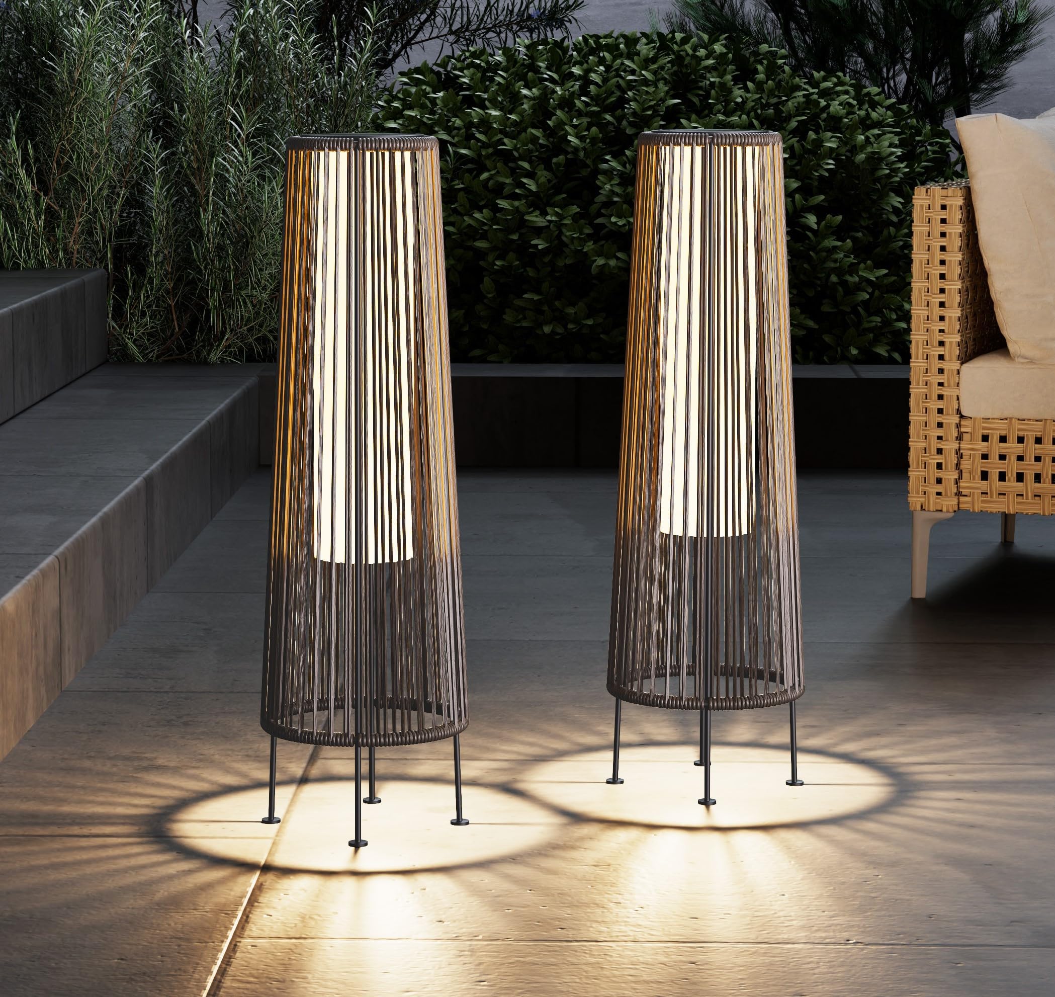 Waterproof Wicker Rattan Outdoor Solar Floor Lamp-Gordes