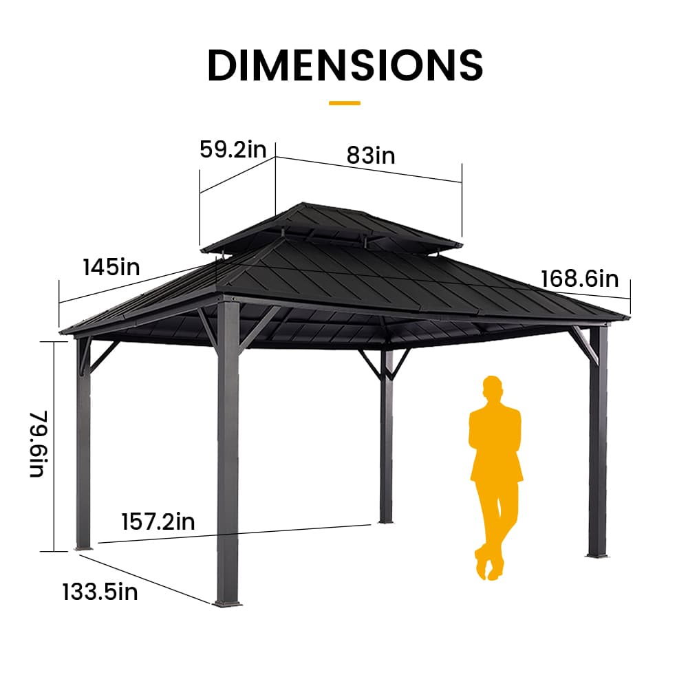 Olilawn 12' x 14' Andes Hardtop Gazebo with Double Roof