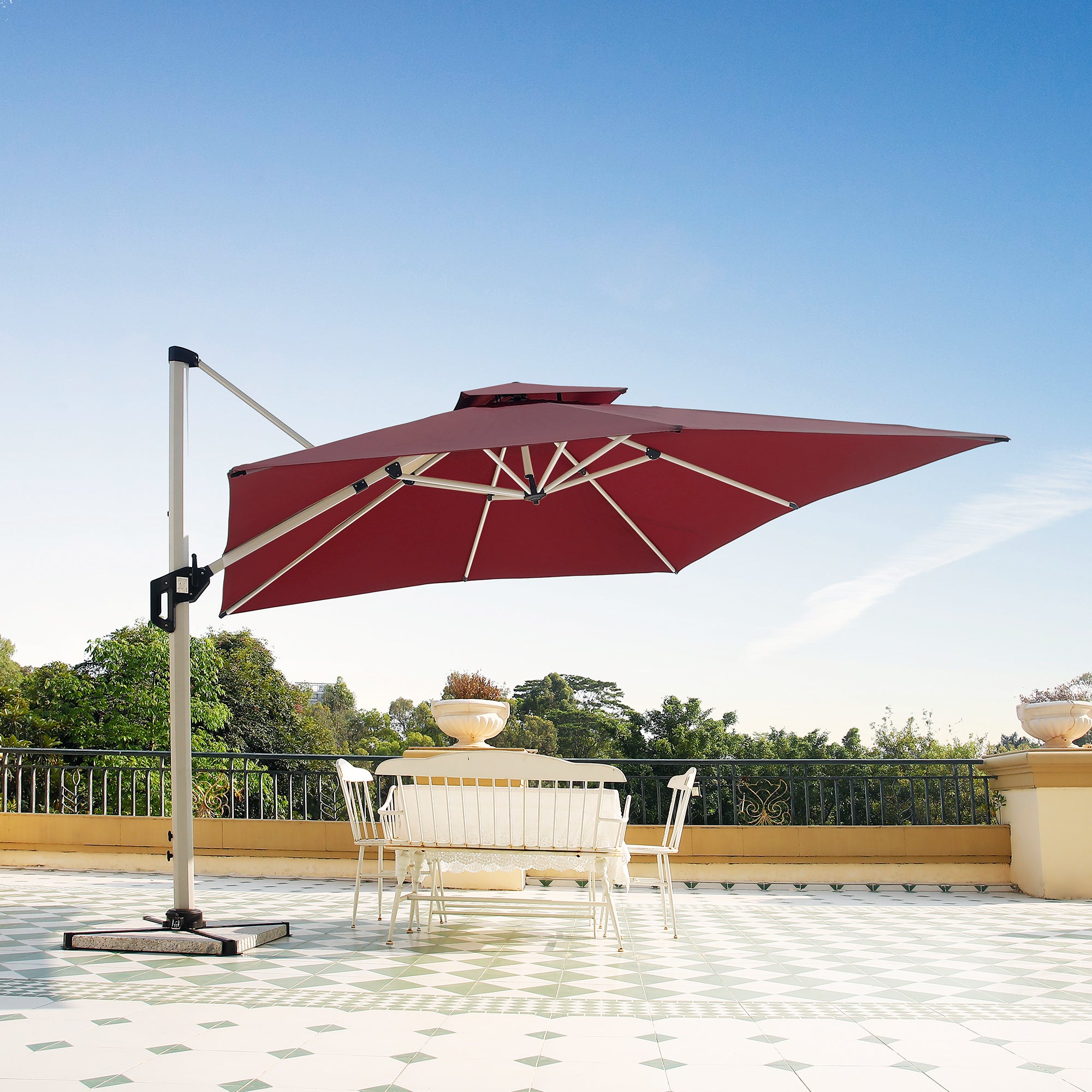 Olilawn 11' x 11' Honolulu Square Cantilever Umbrella with Double Top